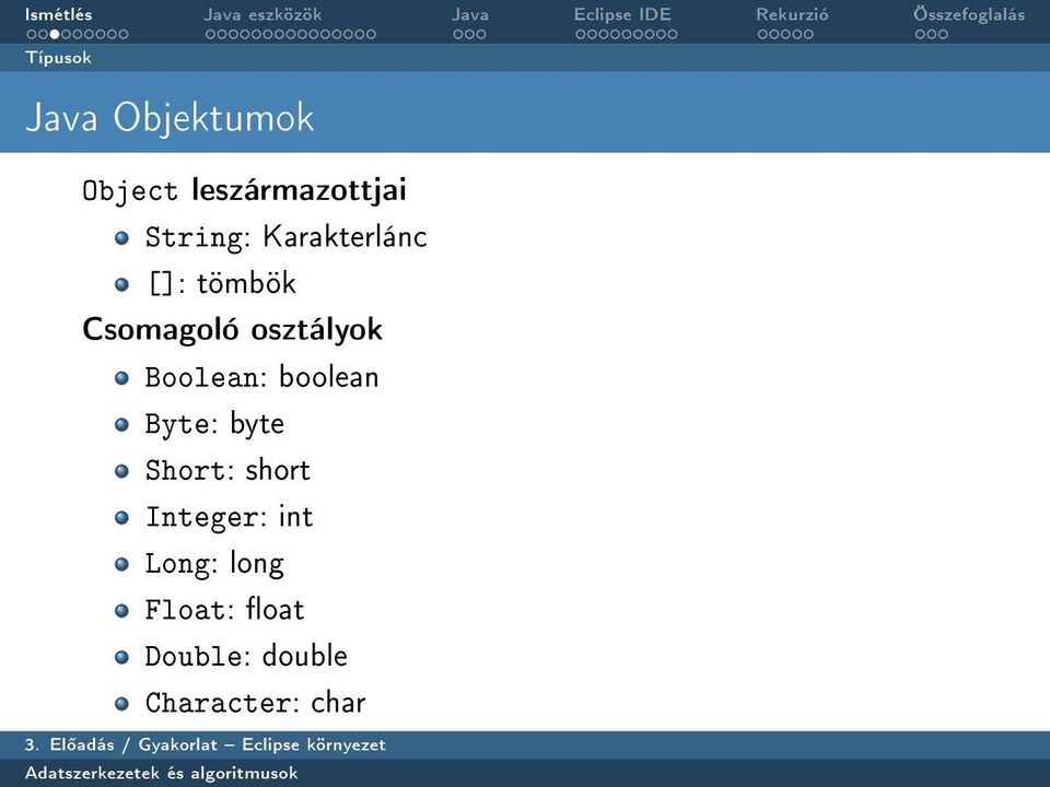 Boolean: boolean Byte: byte Short: short Integer: