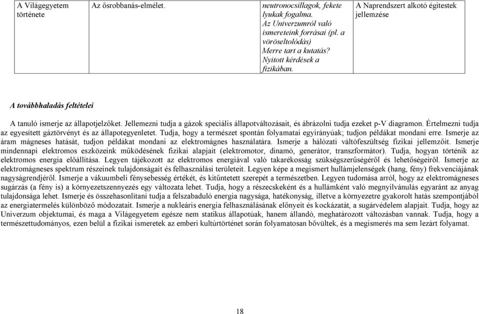 Jellemezni tudja a gázok speciális állapotváltozásait, és ábrázolni tudja ezeket p-v diagramon. Értelmezni tudja az egyesített gáztörvényt és az állapotegyenletet.