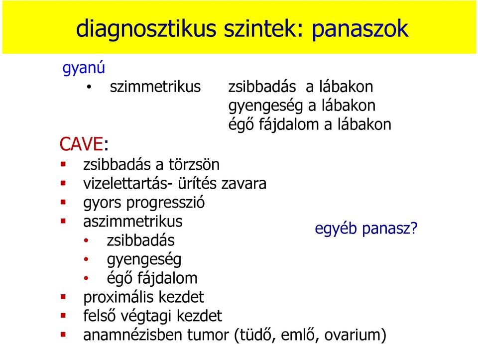 zavara gyors progresszió aszimmetrikus zsibbadás egyéb panasz?