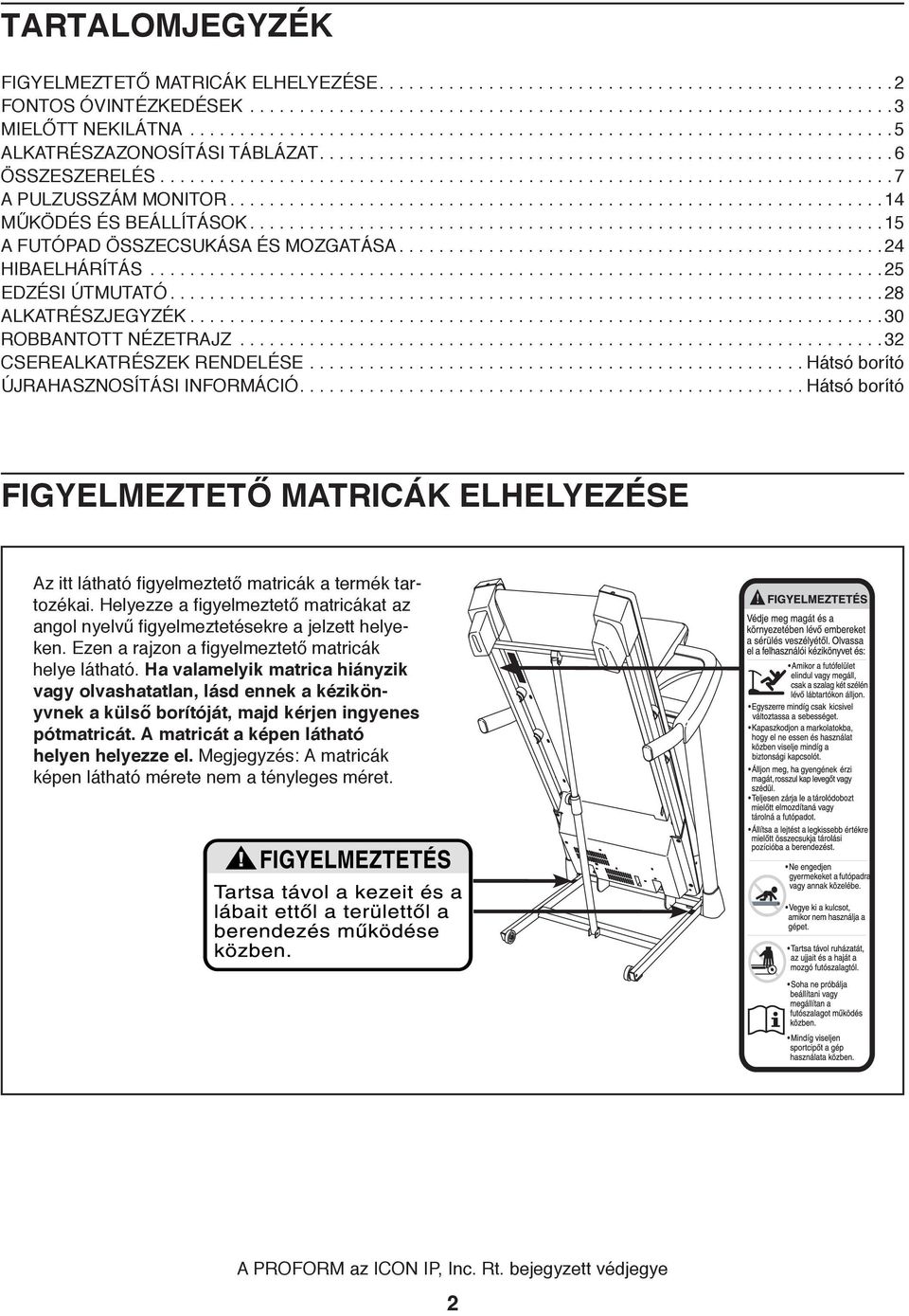 .................................................................14 MŰKÖDÉS ÉS BEÁLLÍTÁSOK................................................................15 A FUTÓPAD ÖSSZECSUKÁSA ÉS MOZGATÁSA.