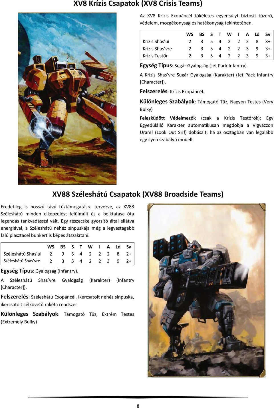 A Krízis Shas vre Sugár Gyalogság (Karakter) (Jet Pack Infantry [Character]). Felszerelés: Krízis Exopáncél.