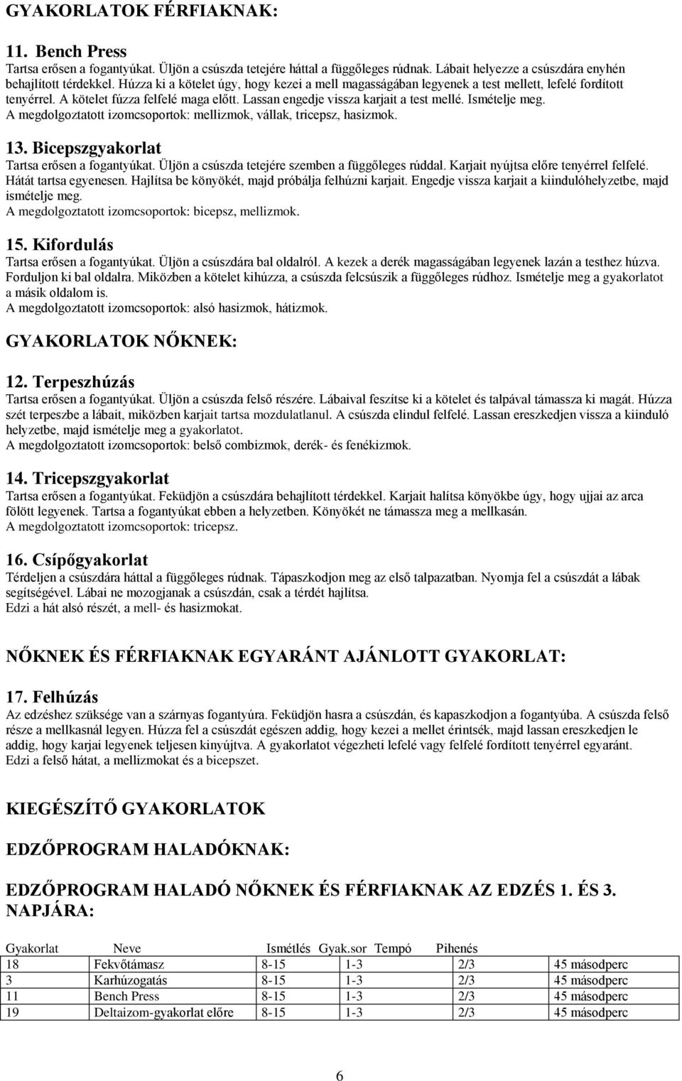 Ismételje meg. A megdolgoztatott izomcsoportok: mellizmok, vállak, tricepsz, hasizmok. 13. Bicepszgyakorlat Tartsa erősen a fogantyúkat. Üljön a csúszda tetejére szemben a függőleges rúddal.