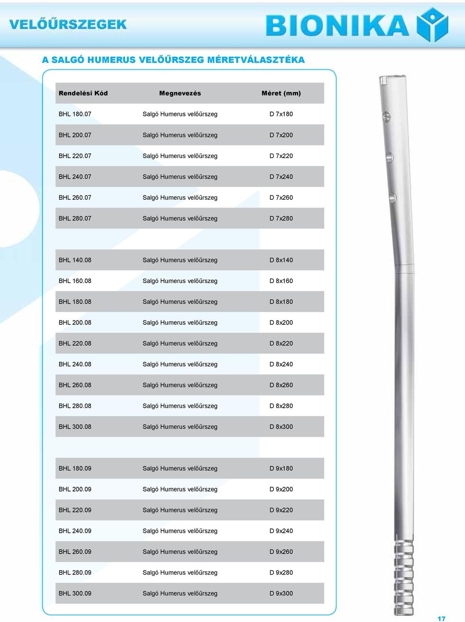 08 Salgó Humerus velőűrszeg D 8x160 BHL 180.08 Salgó Humerus velőűrszeg D 8x180 BHL 200.08 Salgó Humerus velőűrszeg D 8x200 BHL 220.08 Salgó Humerus velőűrszeg D 8x220 BHL 240.