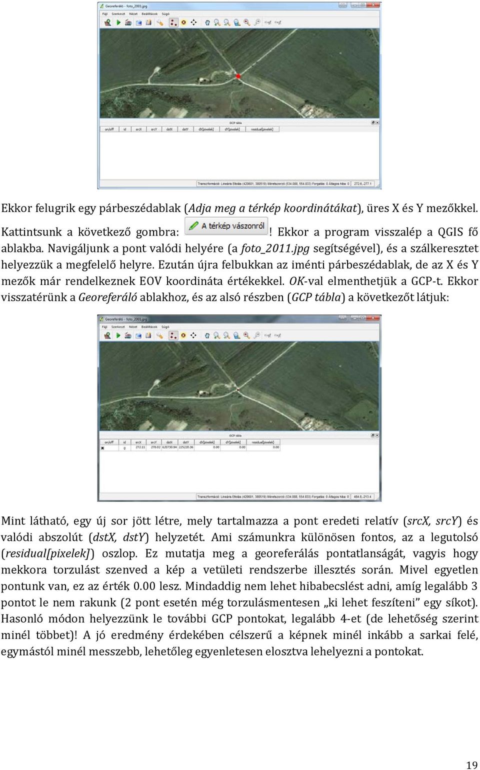 Ezután újra felbukkan az iménti párbeszédablak, de az X és Y mezők már rendelkeznek EOV koordináta értékekkel. OK-val elmenthetjük a GCP-t.