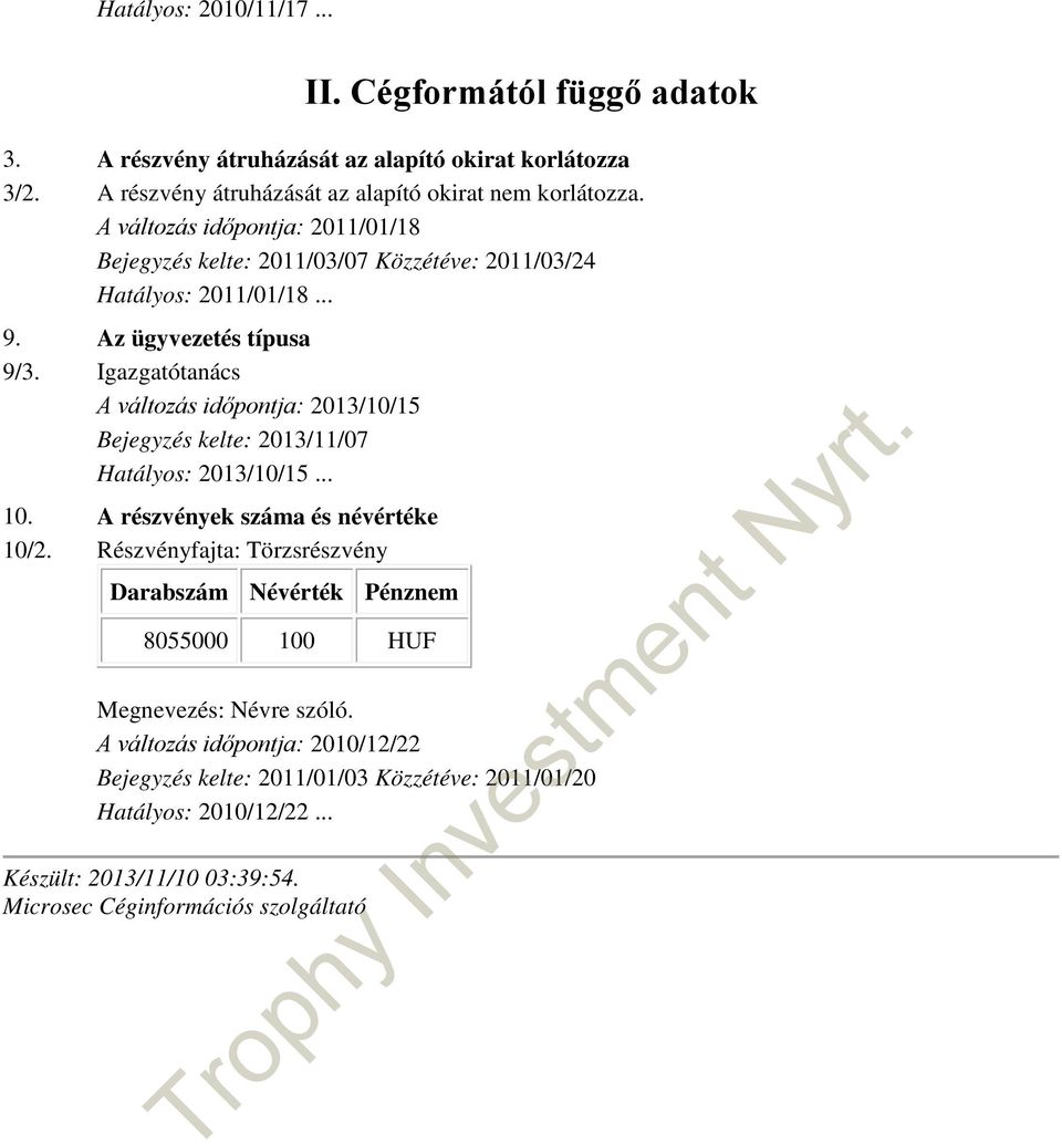 Igazgatótanács 10. A részvények száma és névértéke 10/2.