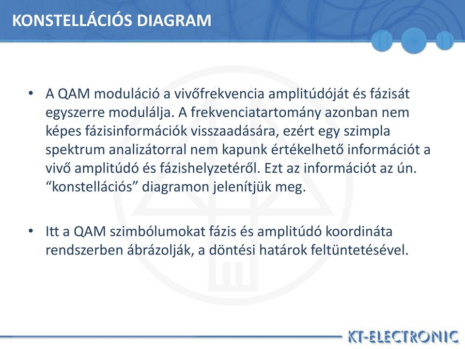 nem kapunk értékelhető információt a vivő amplitúdó és fázishelyzetéről. Ezt az információt az ún.