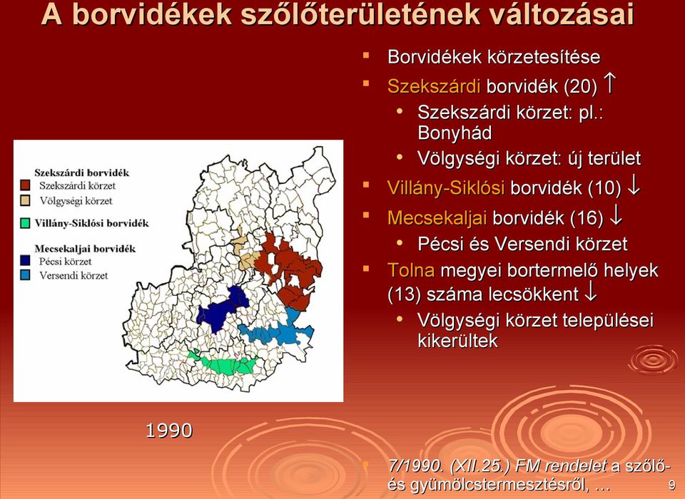 : Bonyhád Völgységi körzet: új terület Villány-Siklósi borvidék (10) Mecsekaljai borvidék (16)