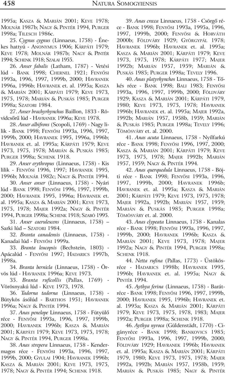 Anser fabalis (Latham, 1787) - Vetési lúd - BANK 1998; CHERNEL 1921; FENYÕSI 1993a, 1996, 1997, 1999b, 2000; HAVRANEK 1996a, 1996b; HAVRANEK et. al.