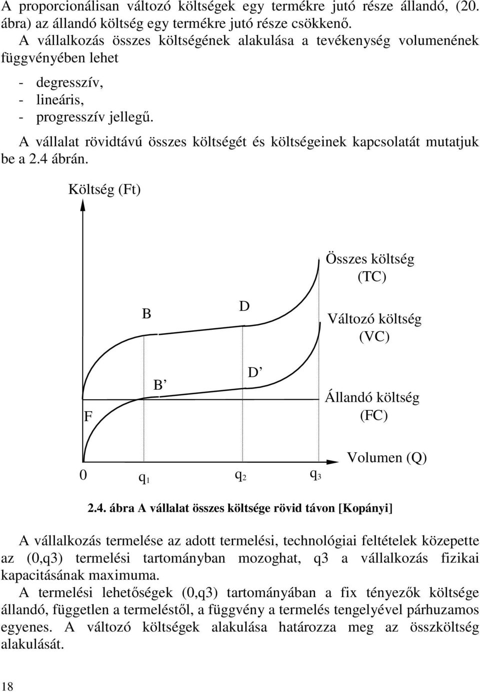 A vállalat rövidtávú összes költségét és költségeinek kapcsolatát mutatjuk be a 2.4 ábrán.