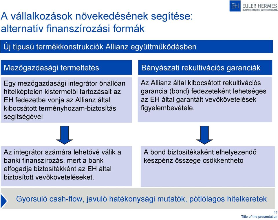 rekultivációs garancia (bond) fedezeteként lehetséges az EH által garantált vevőkövetelések figyelembevétele.