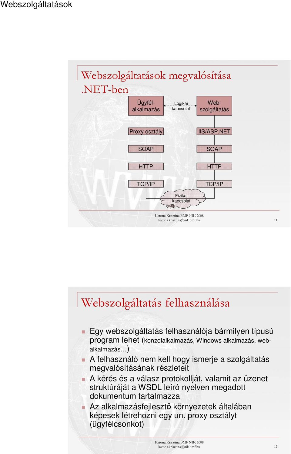 hu 11 Webszolgáltatás felhasználása Egy webszolgáltatás felhasználója bármilyen típusú program lehet (konzolalkalmazás, Windows alkalmazás, webalkalmazás ) A felhasználó