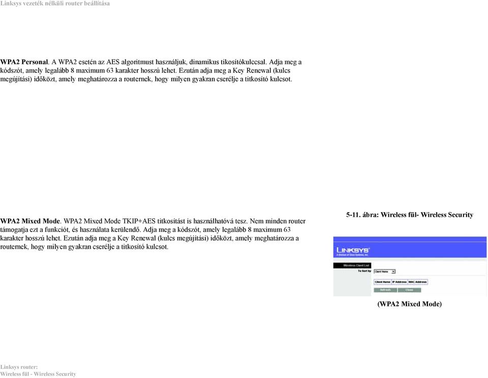WPA2 Mixed Mode TKIP+AES titkosítást is használhatóvá tesz. Nem minden router támogatja ezt a funkciót, és használata kerülendő.