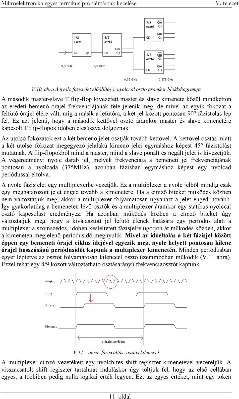 Ez azt jelenti, hogy a második kettővel osztó áramkör master és slave kimenetére kapcsolt T flip-flopok időben elcsúszva dolgoznak. Az utolsó fokozatok ezt a két bemenő jelet osztják tovább kettővel.