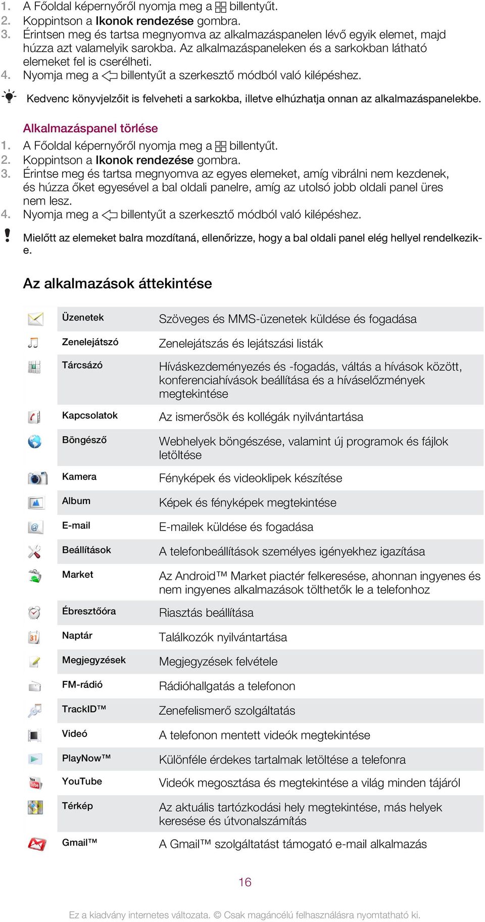 Nyomja meg a billentyűt a szerkesztő módból való kilépéshez. Kedvenc könyvjelzőit is felveheti a sarkokba, illetve elhúzhatja onnan az alkalmazáspanelekbe.