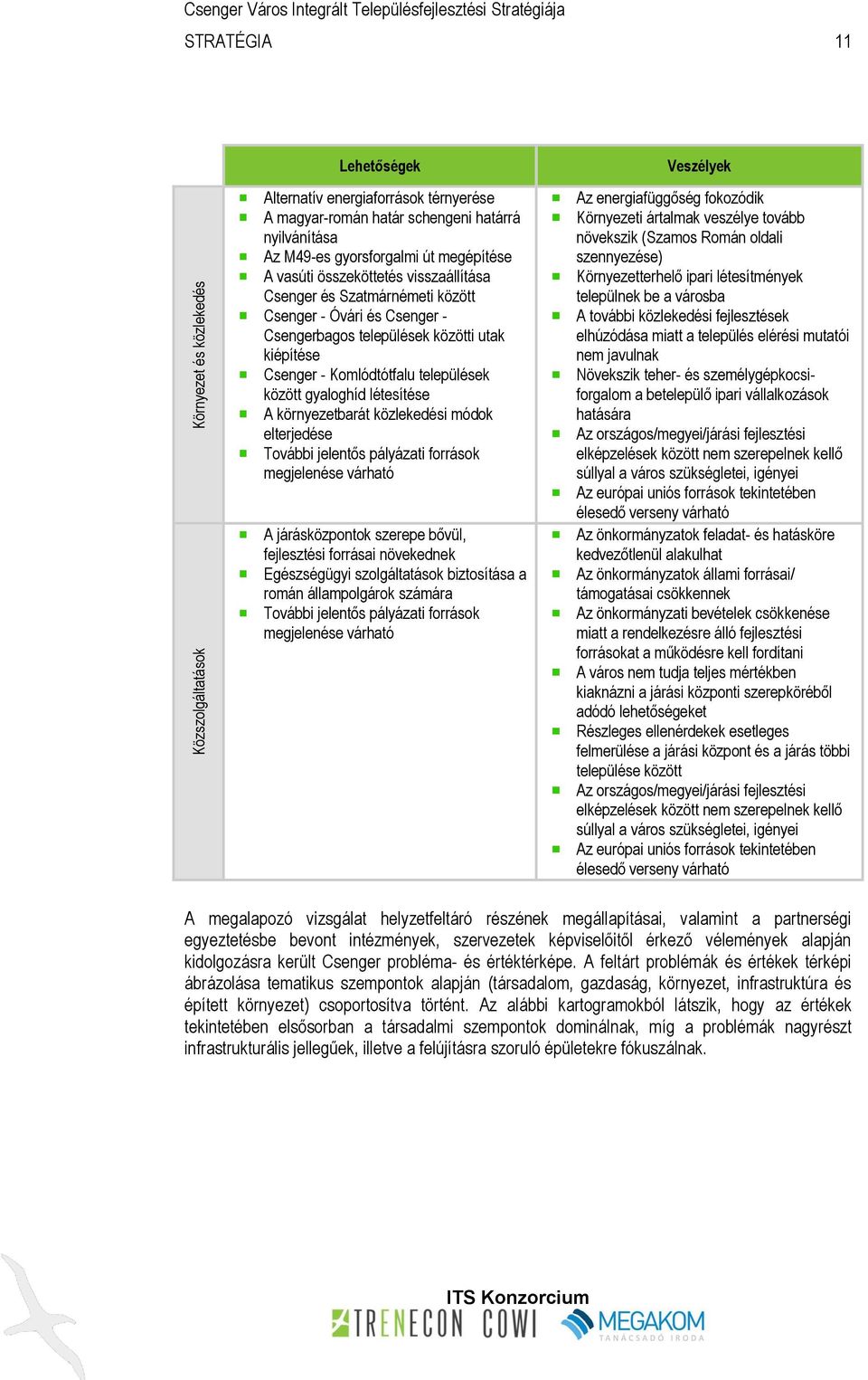 kiépítése Csenger - Komlódtótfalu települések között gyaloghíd létesítése A környezetbarát közlekedési módok elterjedése További jelentős pályázati források megjelenése várható A járásközpontok