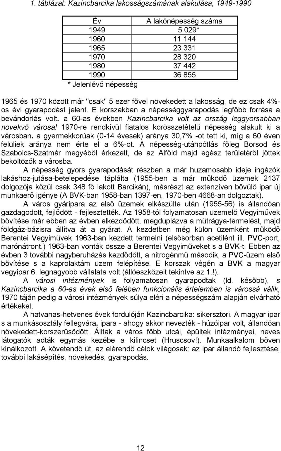a 60-as években Kazincbarcika volt az ország leggyorsabban növekvő városa! 1970-re rendkívül fiatalos korösszetételű népesség alakult ki a városban.