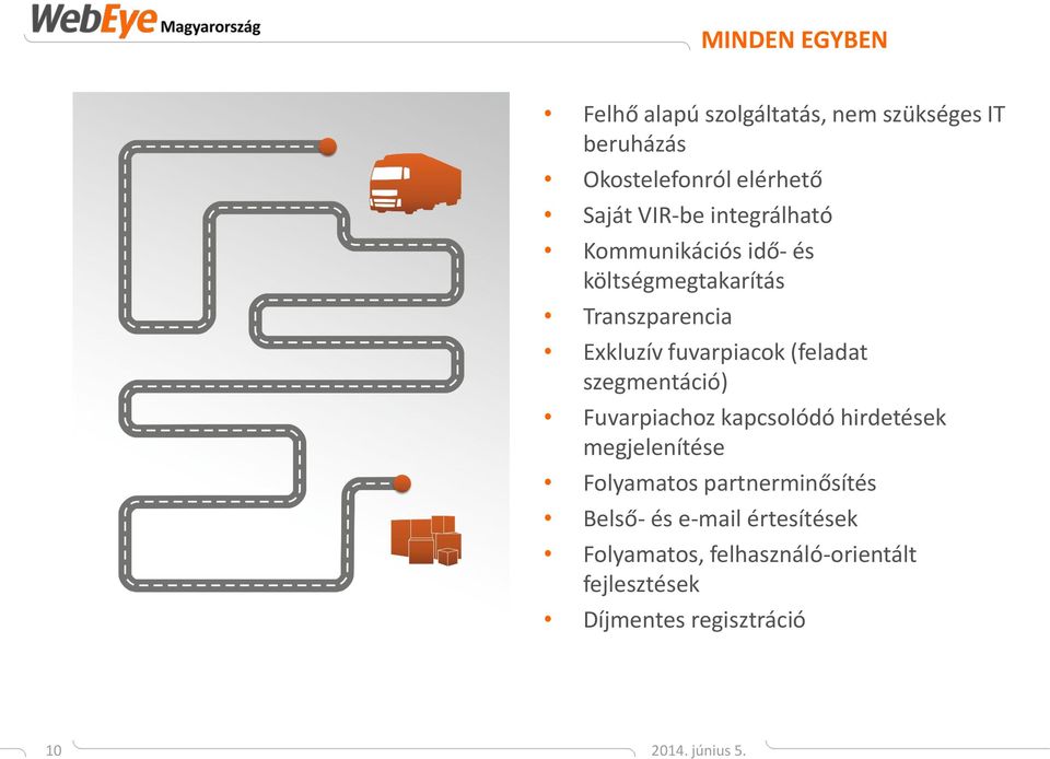 (feladat szegmentáció) Fuvarpiachoz kapcsolódó hirdetések megjelenítése Folyamatos partnerminősítés