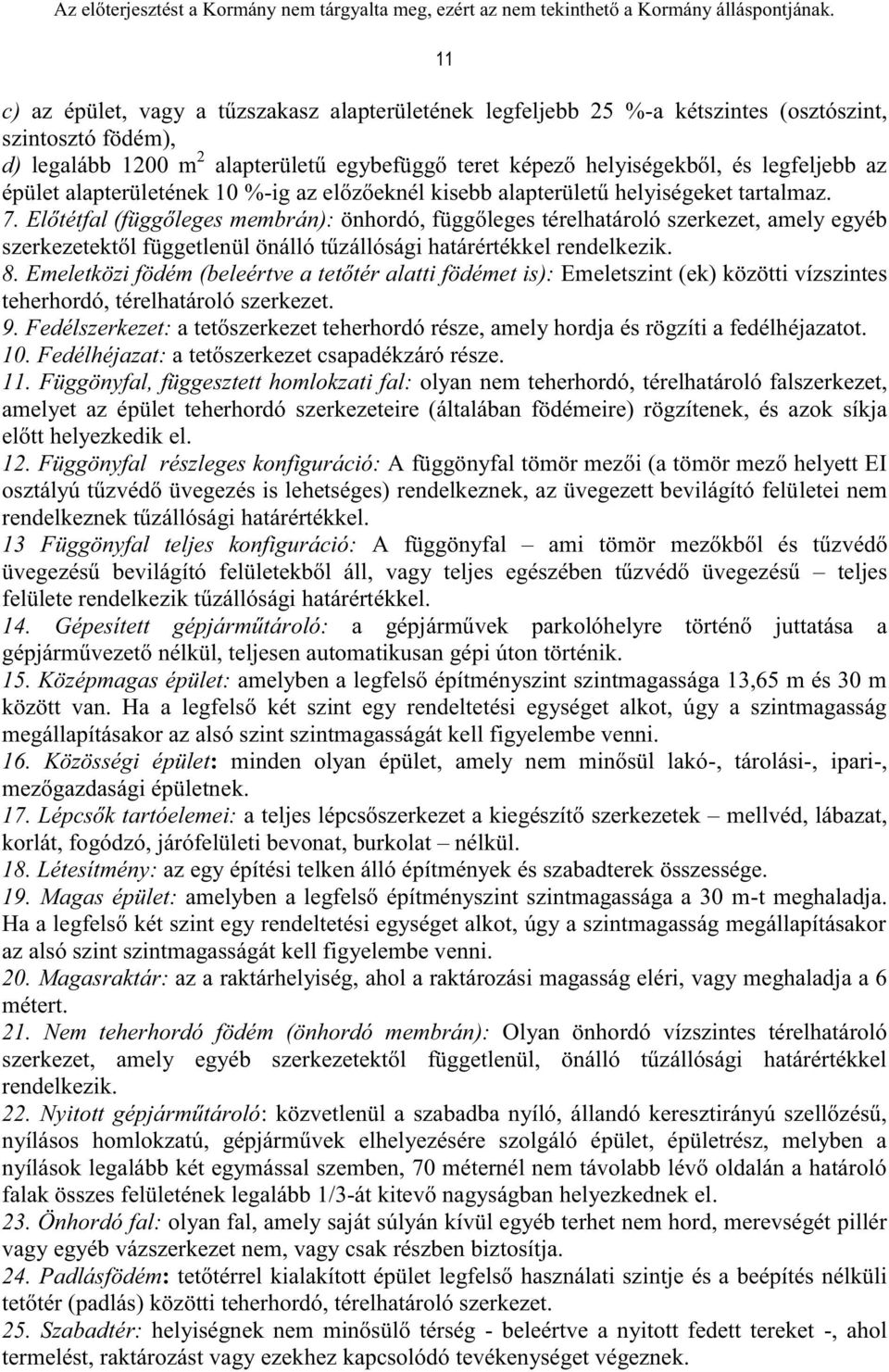 Előtétfal (függőleges membrán): önhordó, függőleges térelhatároló szerkezet, amely egyéb szerkezetektől függetlenül önálló tűzállósági határértékkel rendelkezik. 8.