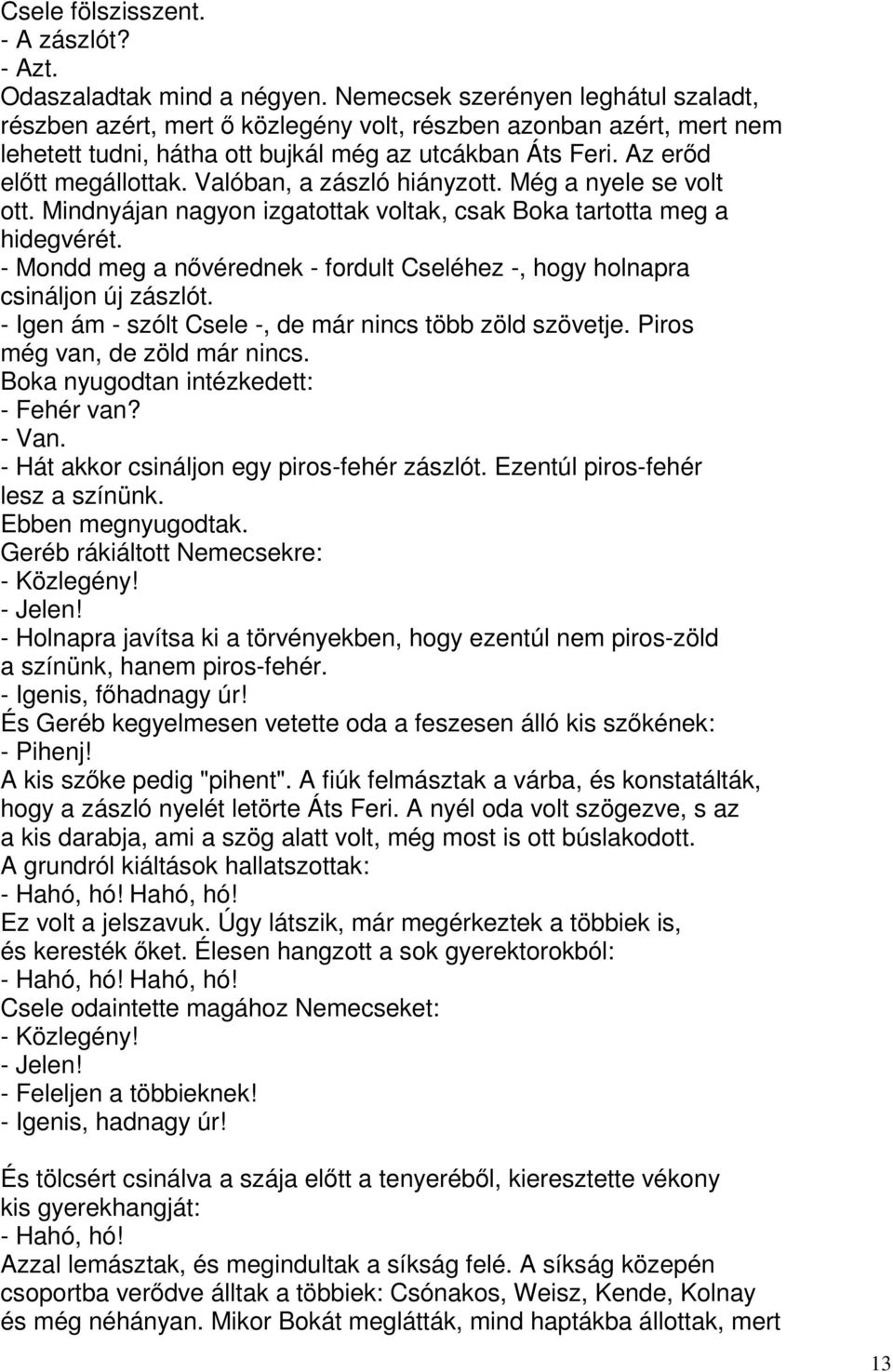 Valóban, a zászló hiányzott. Még a nyele se volt ott. Mindnyájan nagyon izgatottak voltak, csak Boka tartotta meg a hidegvérét.