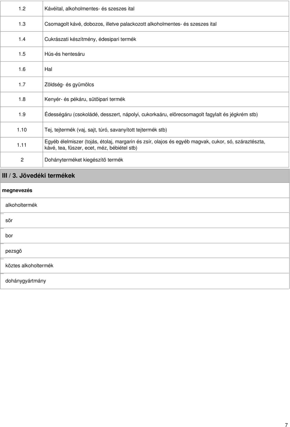 9 Édességáru (csokoládé, desszert, nápolyi, cukorkaáru, elõrecsomagolt fagylalt és jégkrém stb) 1.10 1.