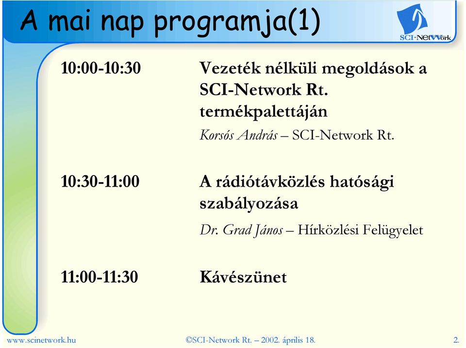 10:30-11:00 A rádiótávközlés hatósági szabályozása Dr.