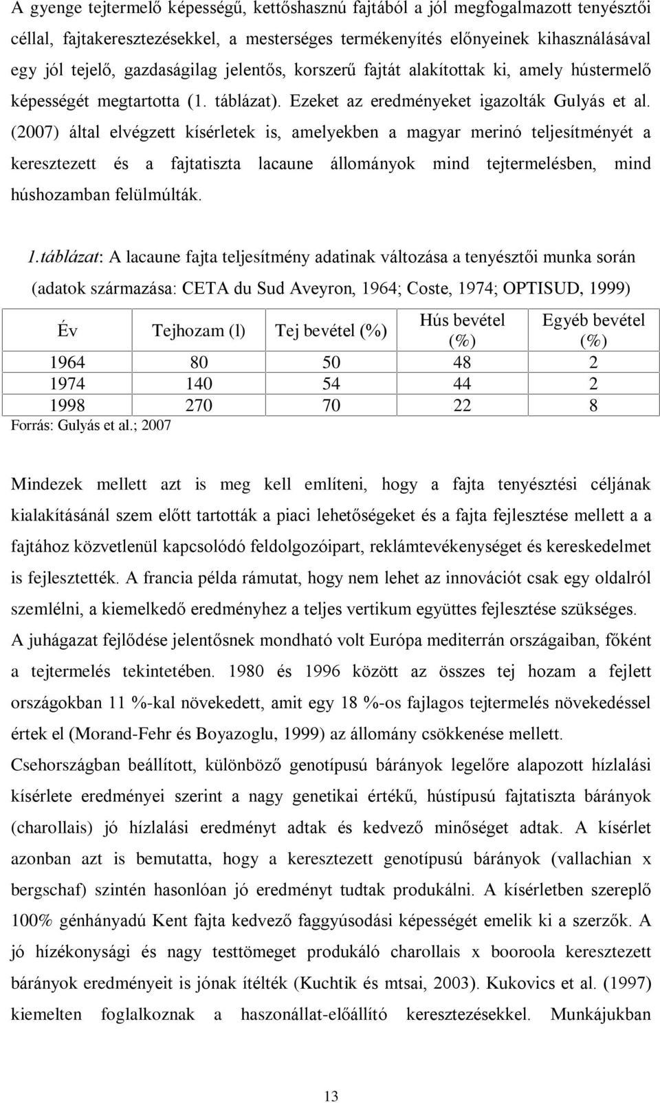 (2007) által elvégzett kísérletek is, amelyekben a magyar merinó teljesítményét a keresztezett és a fajtatiszta lacaune állományok mind tejtermelésben, mind húshozamban felülmúlták. 1.
