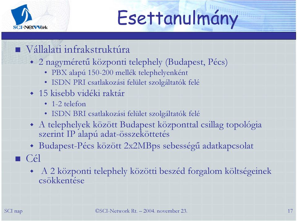 felület szolgáltatók felé A telephelyek között Budapest központtal csillag topológia szerint IP alapú adat-összeköttetés