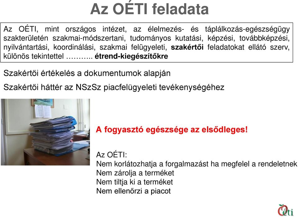 . étrend-kiegészítőkre Szakértői értékelés a dokumentumok alapján Szakértői háttér az NSzSz piacfelügyeleti tevékenységéhez A fogyasztó
