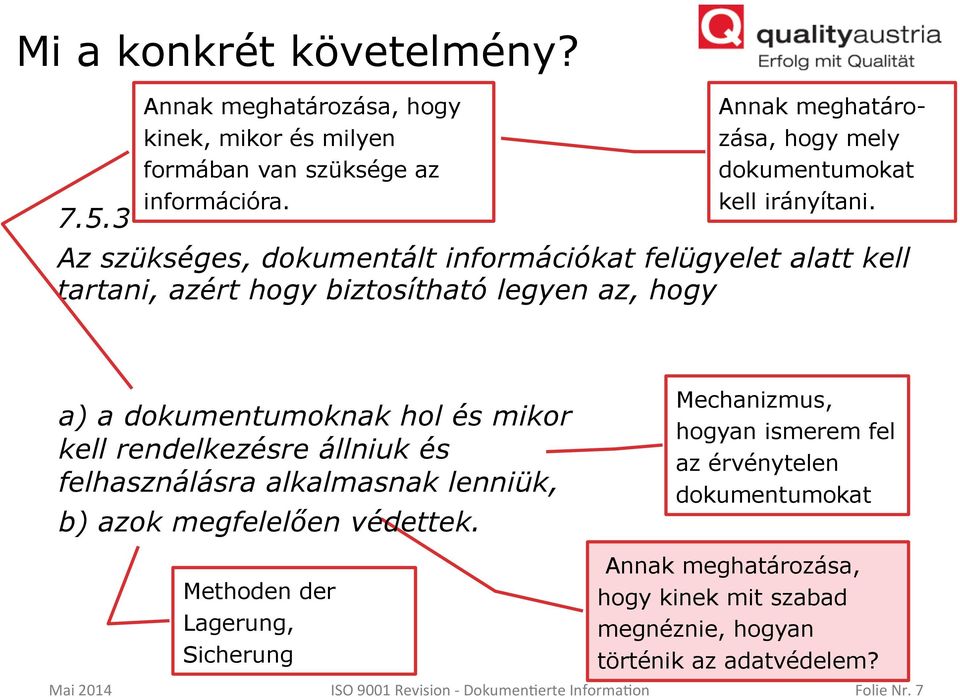 Az szükséges, dokumentált információkat felügyelet alatt kell tartani, azért hogy biztosítható legyen az, hogy a) a dokumentumoknak hol és mikor kell