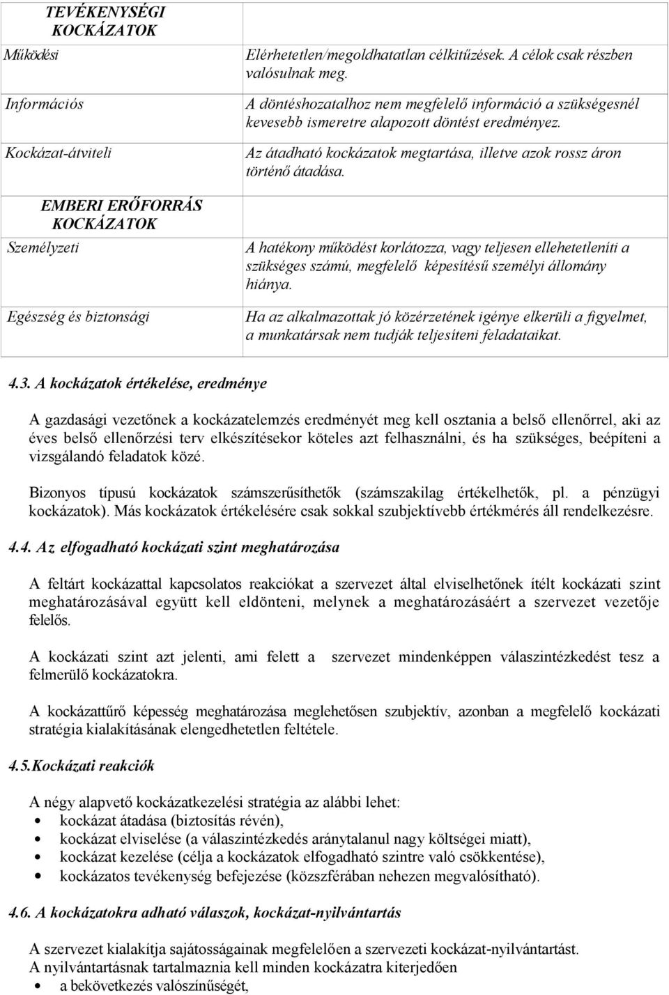 Az átadható kockázatok megtartása, illetve azok rossz áron történő átadása.