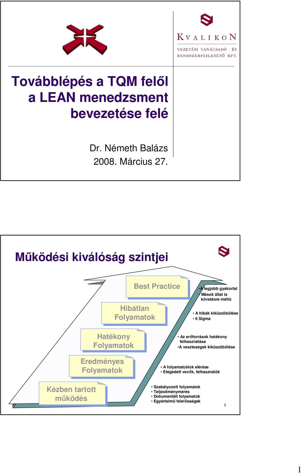 kiküszöbölése 6 Sigma Hatékony Folyamatok Eredményes Folyamatok Az erıforrások hatékony felhasználása A veszteségek