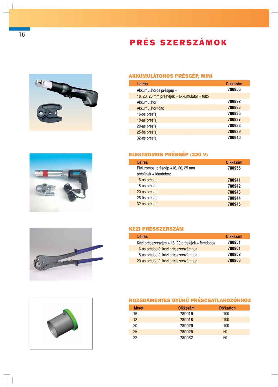 fémdoboz 16-os présfej 18-as présfej 20-as présfej 25-ös présfej 32-es présfej Cikkszám KÉZI PRÉSSZERSZÁM Leírás Cikkszám Kézi présszerszám + 16, 20 présfejek
