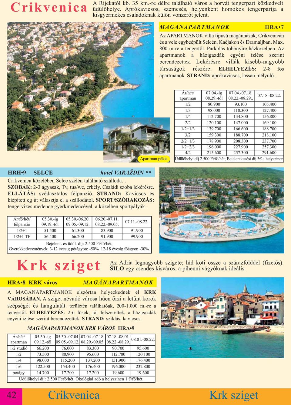 HRA 7 Az APARTMANOK villa típusú magánházak, Crikvenicán és a vele egybeépült Selcén, Kačjakon és Dramaljban. Max. 800 m-re a tengertől. Parkolás többnyire házközelben.