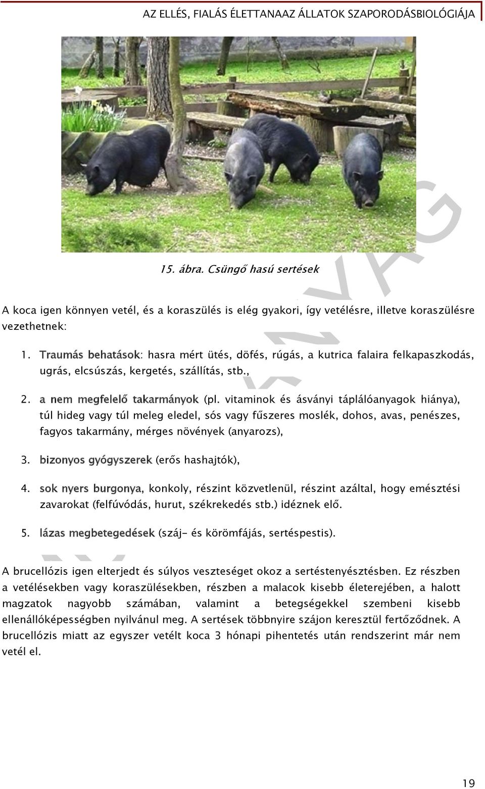 vitaminok és ásványi táplálóanyagok hiánya), túl hideg vagy túl meleg eledel, sós vagy fűszeres moslék, dohos, avas, penészes, fagyos takarmány, mérges növények (anyarozs), 3.