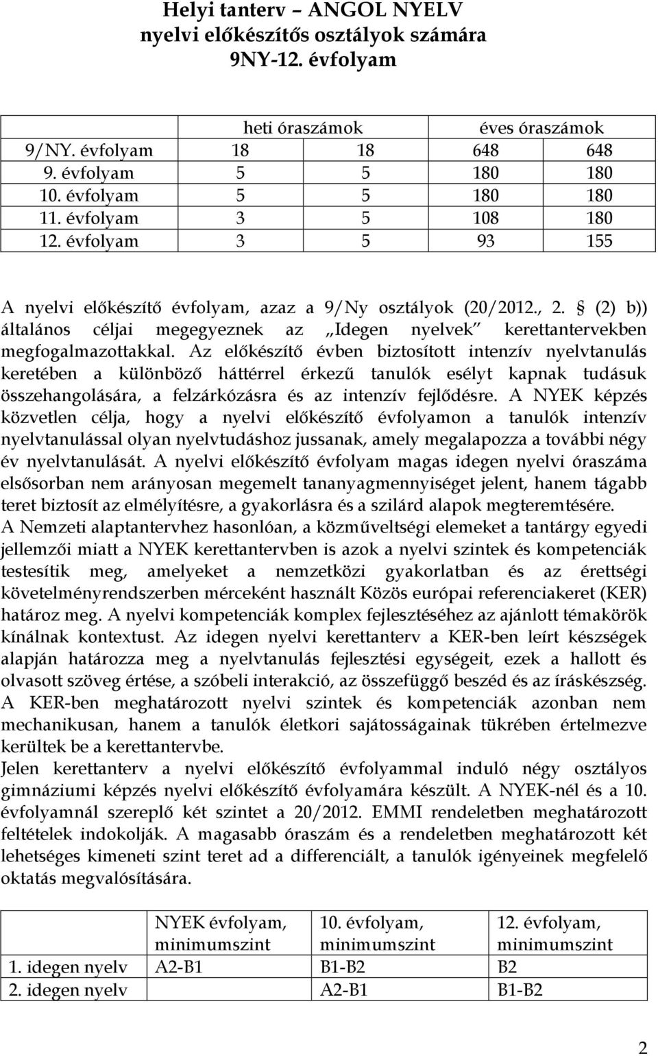 (2) b)) általános céljai megegyeznek az Idegen nyelvek kerettantervekben megfogalmazottakkal.