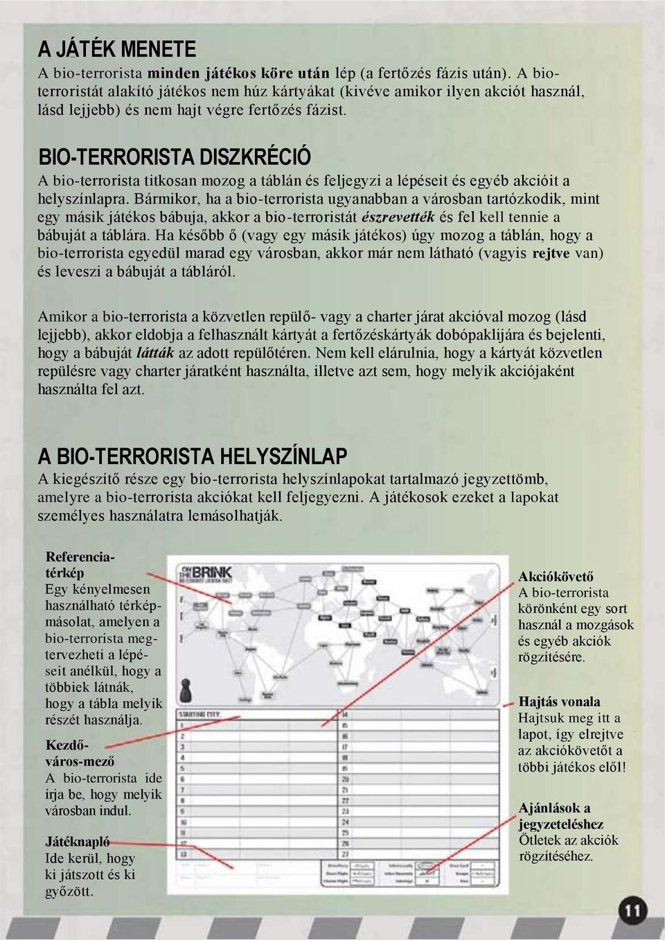 BIO-TERRORISTA DISZKRÉCIÓ A bio-terrorista titkosan mozog a táblán és feljegyzi a lépéseit és egyéb akcióit a helyszínlapra.