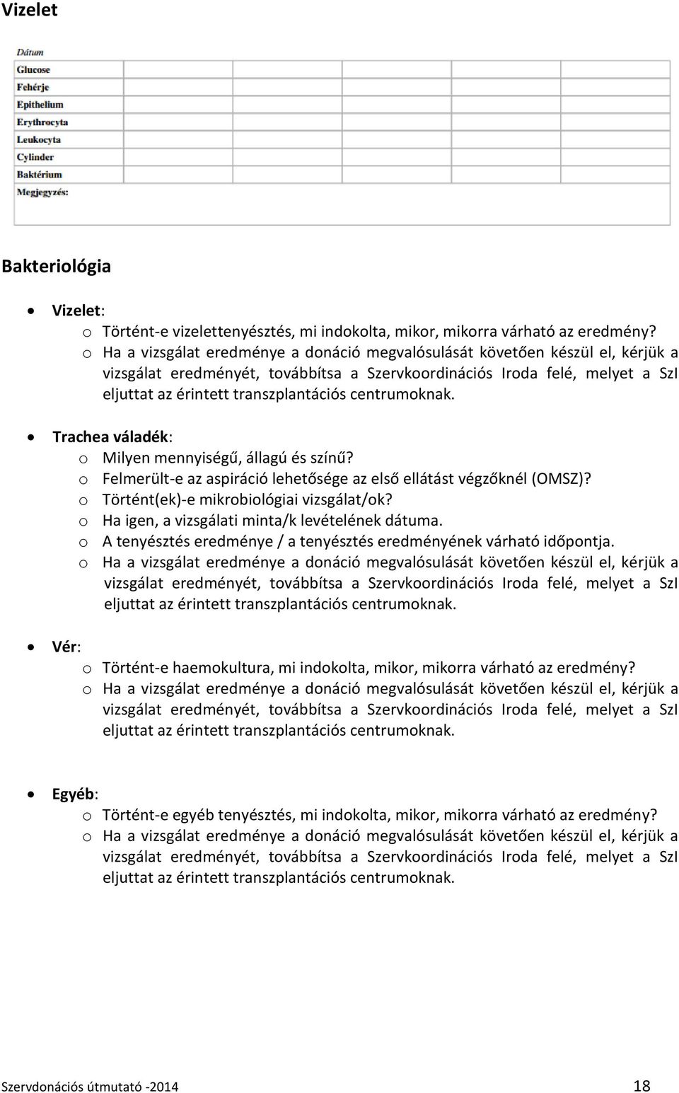 centrumoknak. Trachea váladék: o Milyen mennyiségű, állagú és színű? o Felmerült-e az aspiráció lehetősége az első ellátást végzőknél (OMSZ)? o Történt(ek)-e mikrobiológiai vizsgálat/ok?