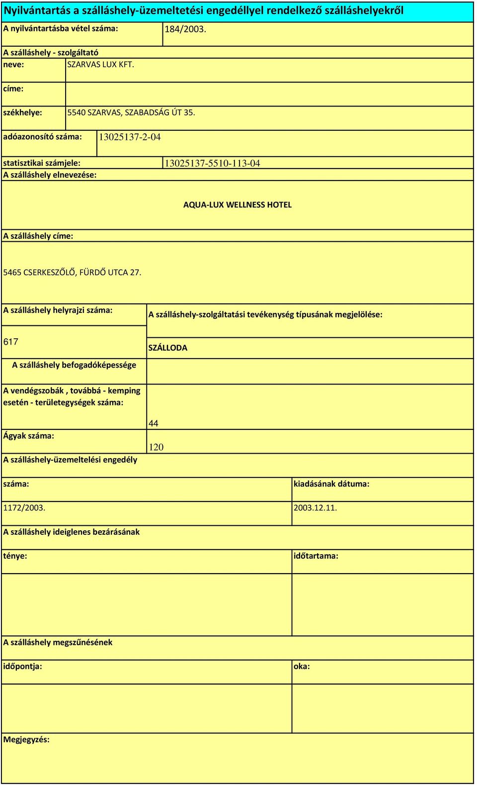 adóazonosító 1305137--04 statisztikai számjele: 1305137-5510-113-04