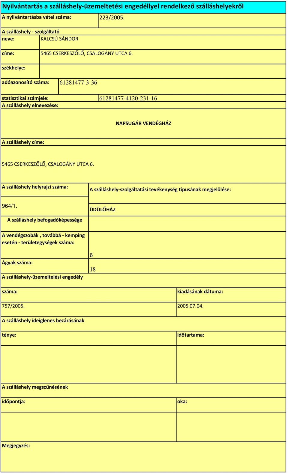 adóazonosító 6181477-3-36 statisztikai számjele: 6181477-410-31-16