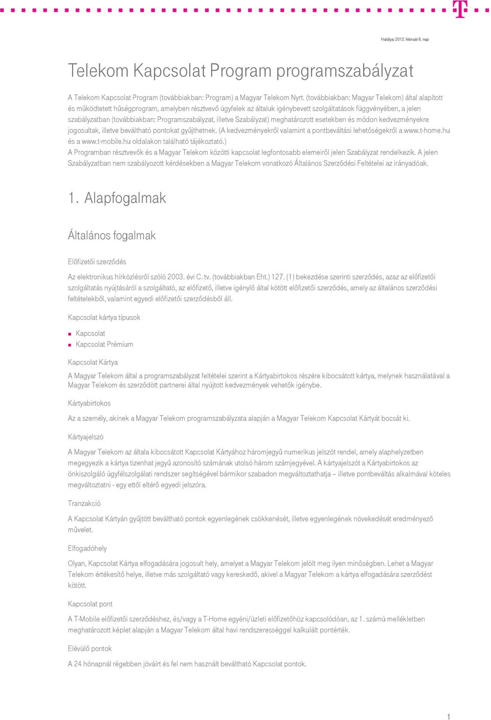 Telekom Kapcsolat Program programszabályzat - PDF Ingyenes letöltés