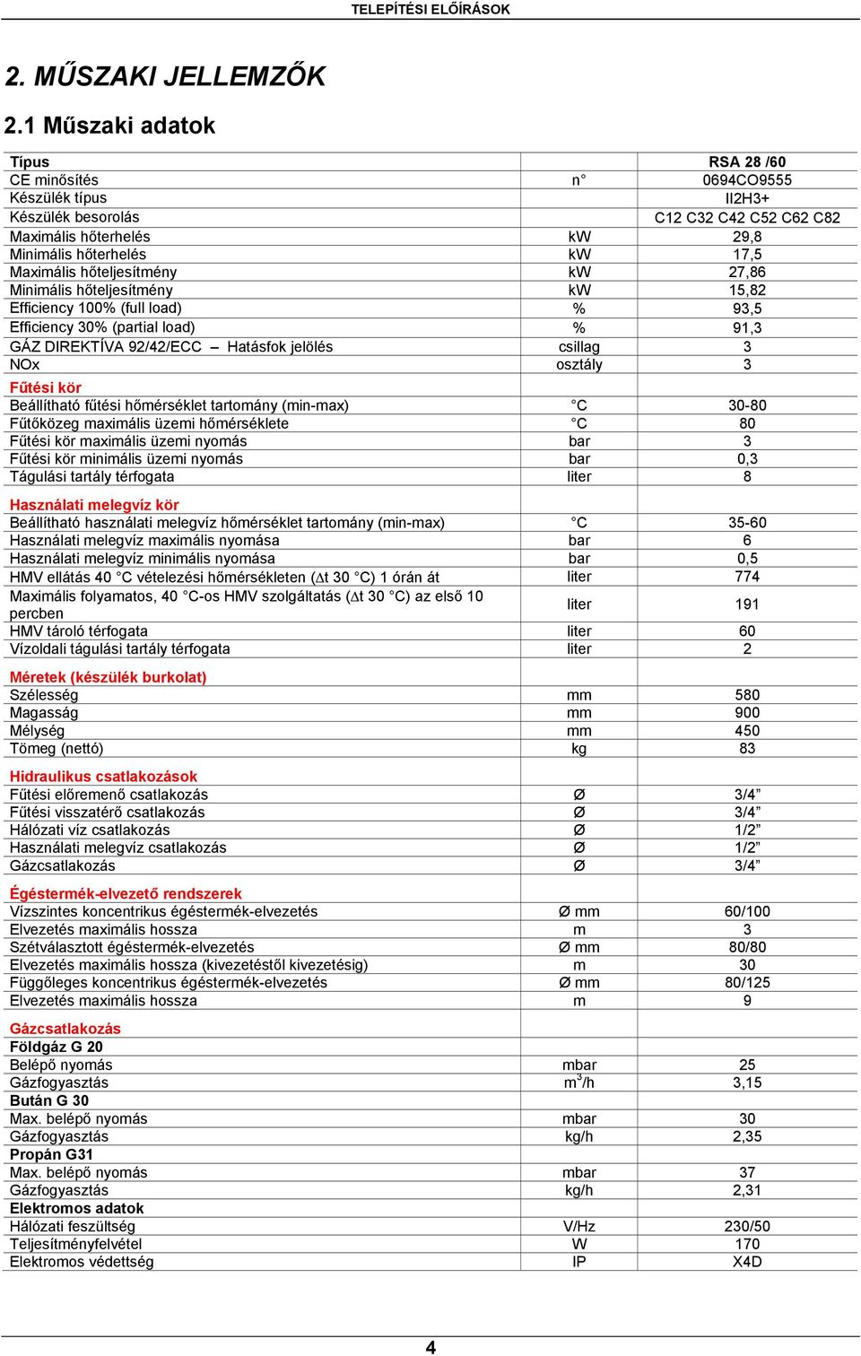 hőteljesítmény kw 27,86 Minimális hőteljesítmény kw 15,82 Efficiency 100% (full load) % 93,5 Efficiency 30% (partial load) % 91,3 GÁZ DIREKTÍVA 92/42/ECC Hatásfok jelölés csillag 3 NOx osztály 3