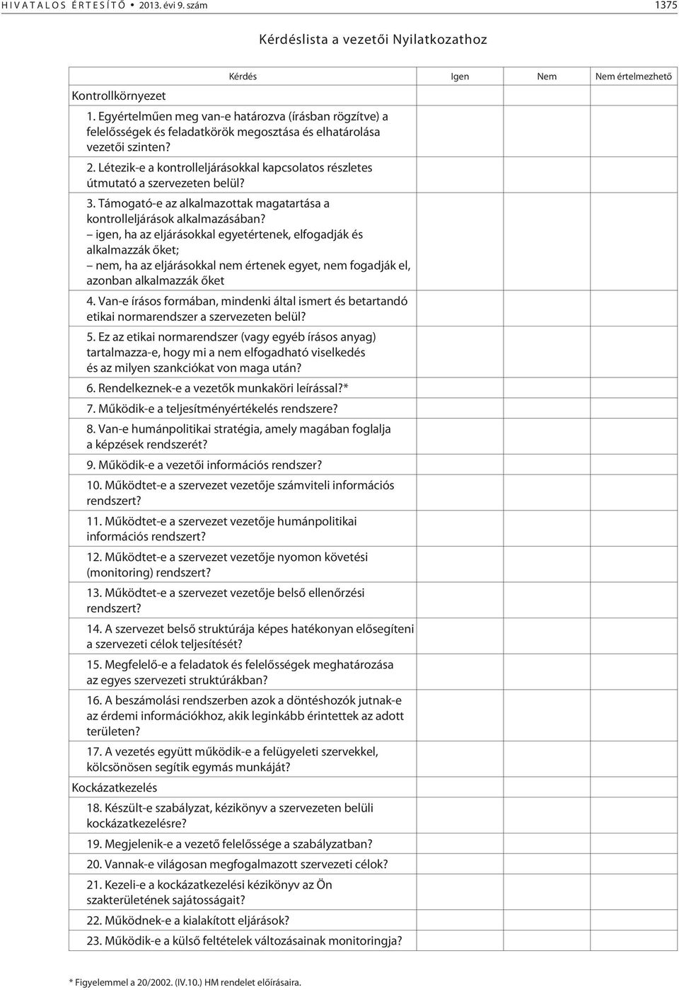 Létezik-e a kontrolleljárásokkal kapcsolatos részletes útmutató a szervezeten belül? 3. Támogató-e az alkalmazottak magatartása a kontrolleljárások alkalmazásában?