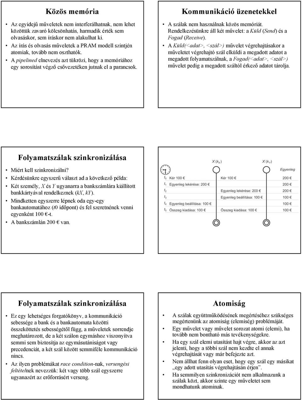 Kommunikáció üzenetekkel A szálak nem használnak közös memóriát. Rendelkezésünkre áll két művelet: a Küld (Send)és a Fogad (Receive).