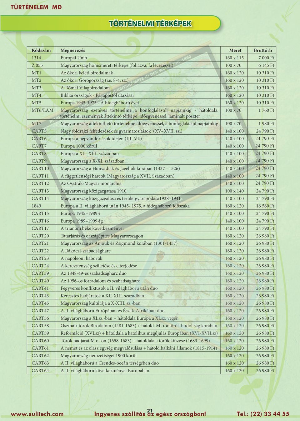 ) MT3 A Római Világbirodalom MT4 Bibliai országok - Pál apostol utazásai MT5 Európa 1945-1975 - A hidegháború évei MT6/LAM Magyarország ezetéves történelme a honfoglalástól napjainkig - hátoldala: