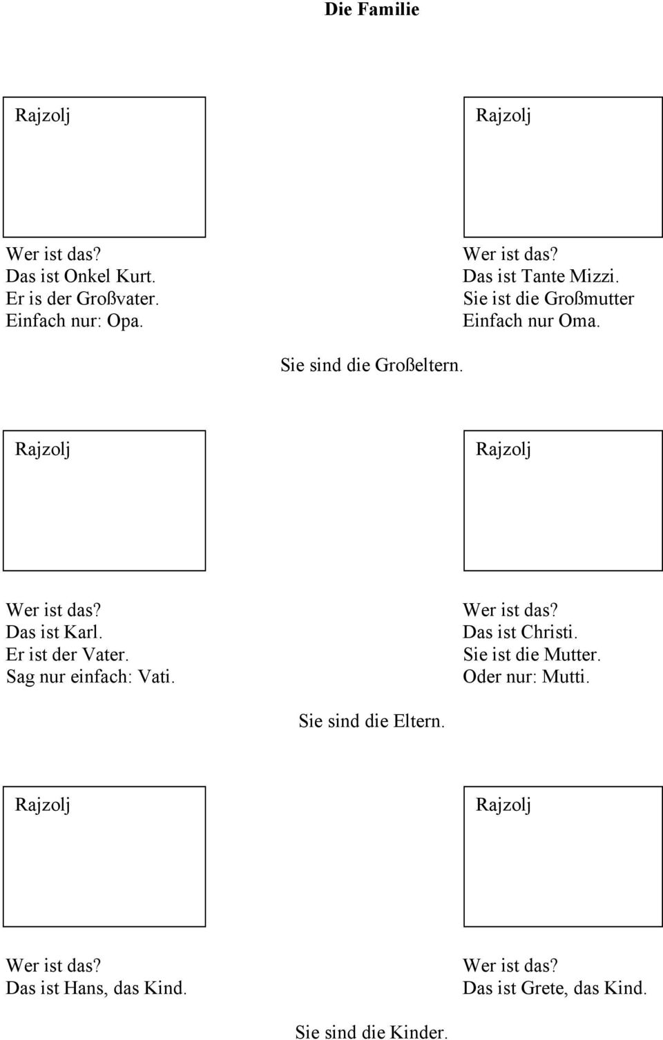 Er ist der Vater. Sag nur einfach: Vati. Wer ist das? Das ist Christi. Sie ist die Mutter. Oder nur: Mutti.