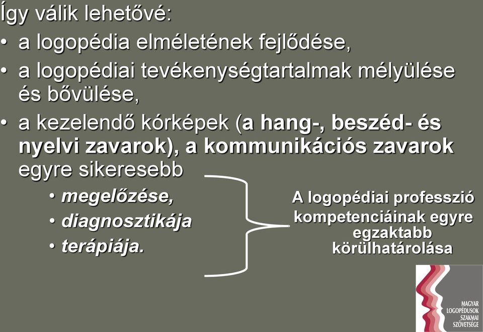 beszéd- és nyelvi zavarok), a kommunikációs zavarok egyre sikeresebb megelőzése,