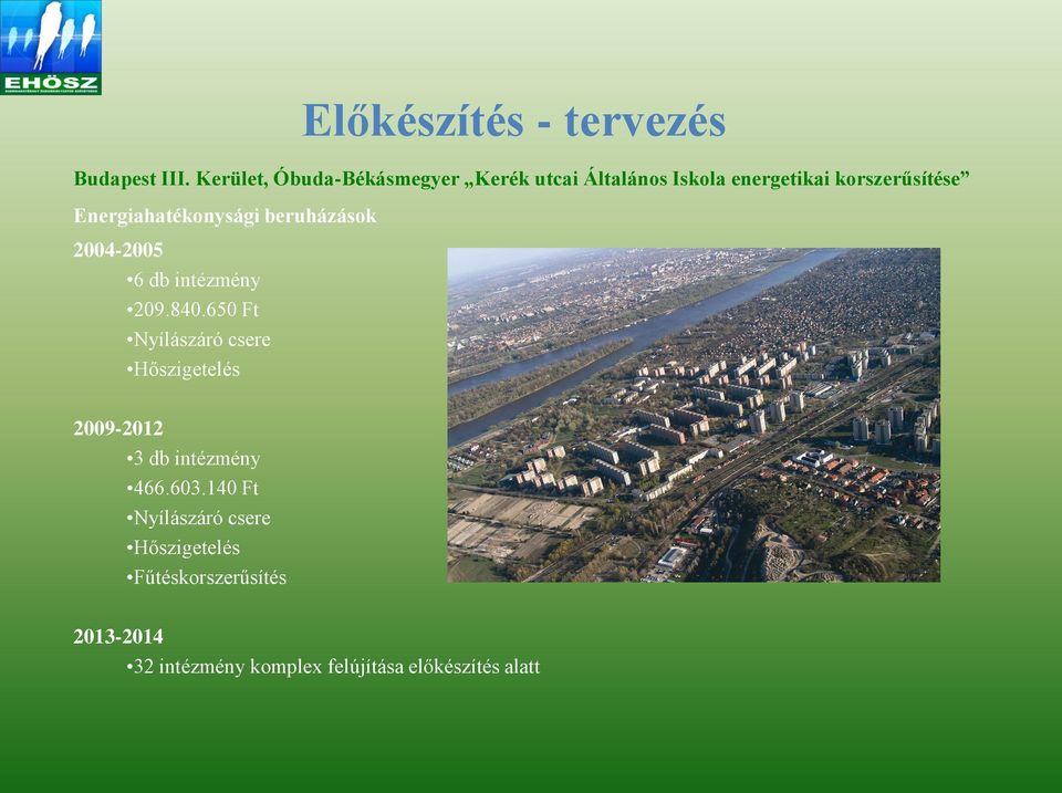 Energiahatékonysági beruházások 2004-2005 6 db intézmény 209.840.