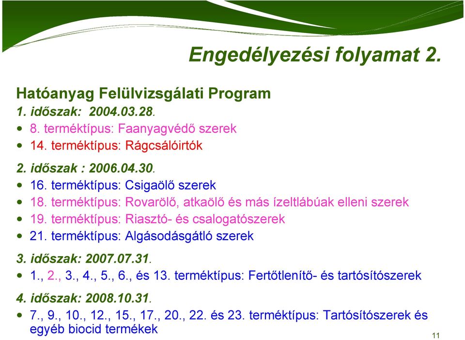 terméktípus: Rovarölő, atkaölő és más ízeltlábúak elleni szerek 19. terméktípus: Riasztó- és csalogatószerek 21.