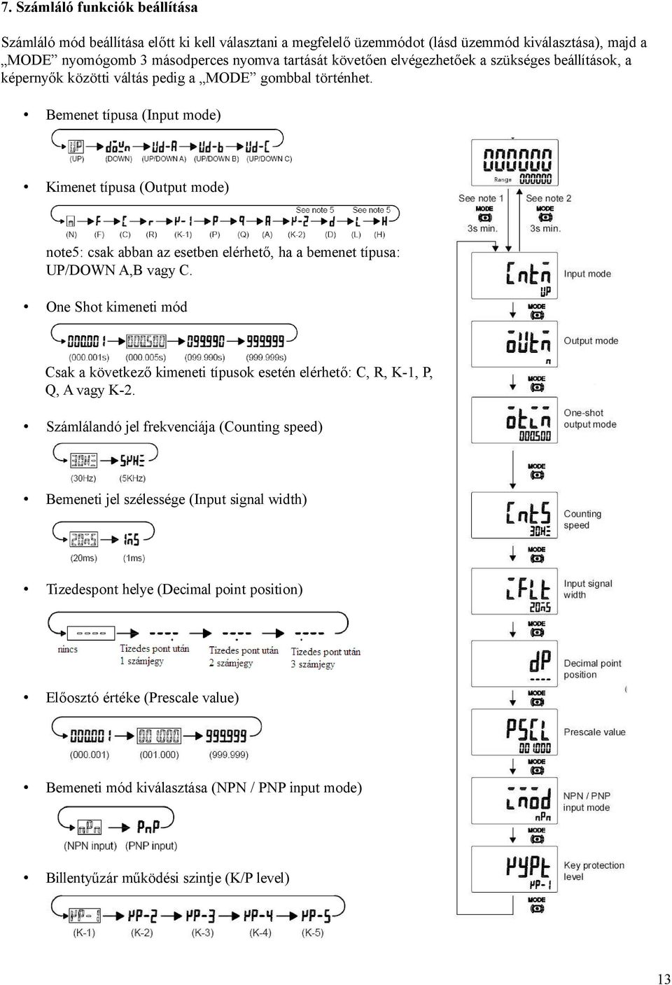 Bemenet típusa (Input mode) Kimenet típusa (Output mode) note5: csak abban az esetben elérhető, ha a bemenet típusa: UP/DOWN A,B vagy C.