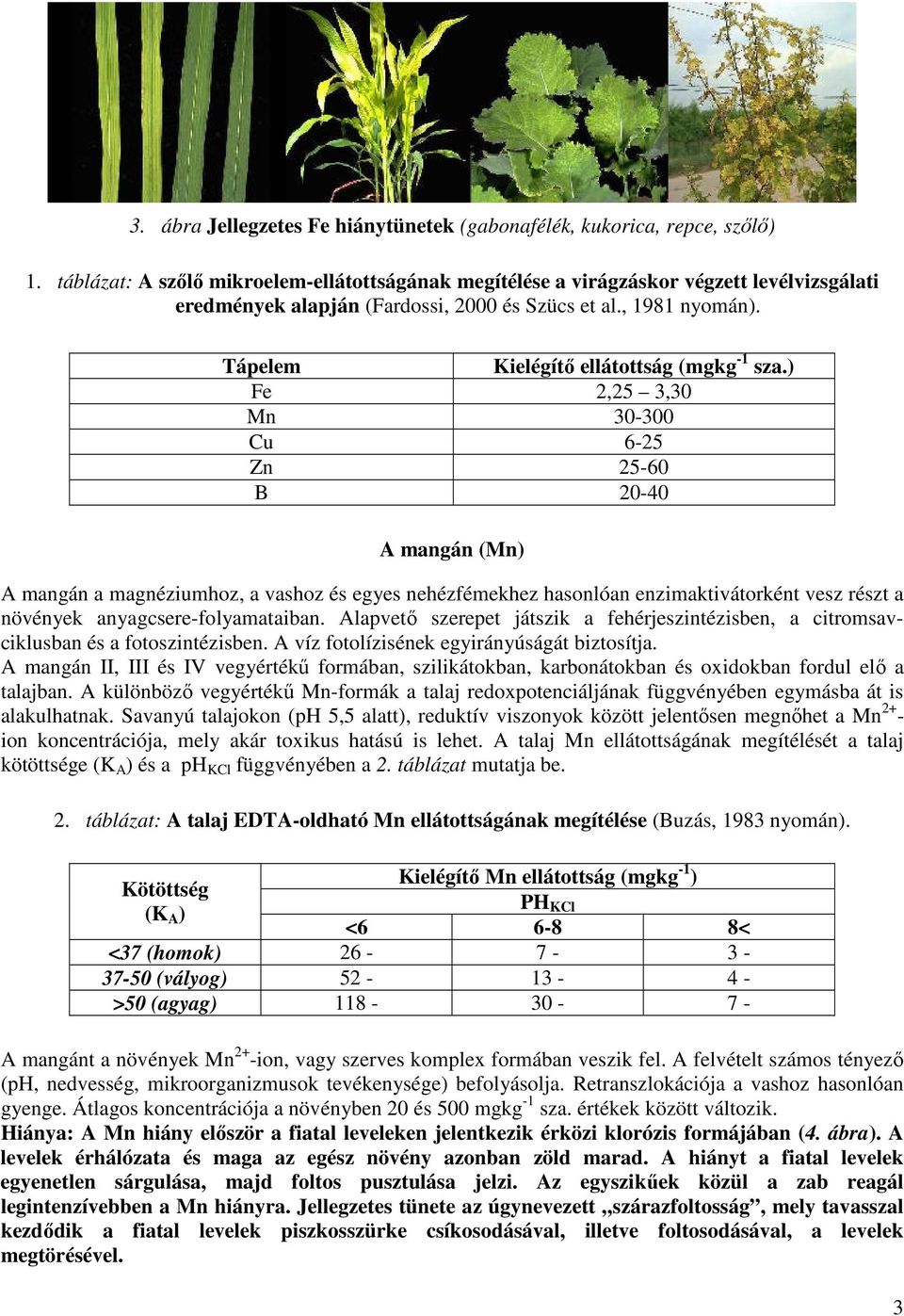 Tápelem Kielégítı ellátottság (mgkg -1 sza.